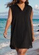 Curvy Black Split Neckline Gauze Swimsuit Cover Up Shift Dress