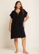 Black Lace Up Neckline Short Sleeves Plus Size Bathing Suit Cover Ups Dress