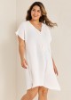 White Lace Up Neckline Short Sleeves Plus Size Bathing Suit Cover Ups Dress
