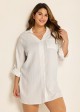 Plus Size White Button Front Collar Beachwear Cover Ups Blouse Dress