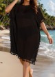 Plus Size Black Tassel Short Sleeve Swimsuit Cover Up Dress
