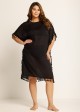 Plus Size Black Tassel Short Sleeve Swimsuit Cover Up Dress