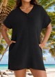 Black Button Women's Swimsuit Plus Size Bathing Suit Cover Up