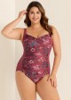 Red Floral Print Pleated Fashion One Piece Swimsuit