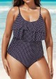 Navy Scoopneck Dot Layered One Piece Swimsuit