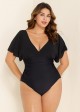 Black V Neck Mesh Flutter Sleeves One Piece Swimsuit
