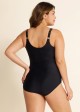 Plus Size Modest Colorblock Floral Print Round Neck One Piece Swimsuit