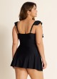 Black Square Neck Ruffled Pleated One Piece Swimsuit