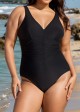 Black V Neck Ruched Cut One Piece Swimsuit