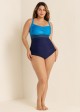 Blue Panelled Twist Front Modest Plus Size One Piece Swimsuit