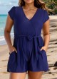 Blue Wrap Pocket Curvy 1 Piece Bathing Suits Romper One Piece Swimsuit