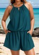 Curvy Green High Neck Hollow With Pocket 1 Piece Bathing Suits Romper One Piece Swimsuit