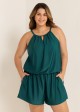Curvy Green High Neck Hollow With Pocket 1 Piece Bathing Suits Romper One Piece Swimsuit
