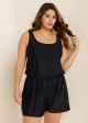 Plus Size Black Wide Strap Pocket 1 Piece Bathing Suits Romper One Piece Swimsuit