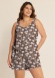 Brown Coconut Tree Print Swimwear Scoop Neck Wide Straps and Pocket One Piece Swim Romper