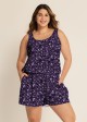 Purple Floral Modest Wide Straps Pocket Plus Size Women's Swimsuit One Piece Swim Romper