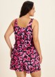 Plus Size Pink Floral Modest Wide Straps Pocket Women's Swimsuit One Piece Swim Romper