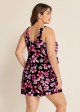 Plus Size Pink Floral Modest Wide Straps Pocket Women's Swimsuit One Piece Swim Romper