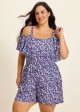 Purple Floral Print Flattering Off Shoulder Ruffled Plus Size Swimsuit One Piece Swim Romper