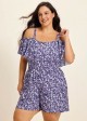 Purple Floral Print Flattering Off Shoulder Ruffled Plus Size Swimsuit One Piece Swim Romper