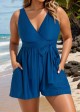 Blue Pocket Lace Up Plus Size 1 Piece Bathing Suits One Piece Swimsuit