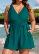 Green Pocket Lace Up Curvy 1 Piece Bathing Suits One Piece Swimwear