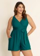 Green Pocket Lace Up Curvy 1 Piece Bathing Suits One Piece Swimwear