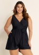 Plus Size Black Pocket Lace Up 1 Piece Bathing Suits One Piece Swimwear