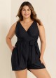 Plus Size Black Pocket Lace Up 1 Piece Bathing Suits One Piece Swimwear