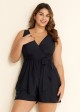 Plus Size Black Pocket Lace Up 1 Piece Bathing Suits One Piece Swimwear