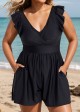Plus Size Black Twisted Front Ruffled One Piece Swimsuit Swim Romper