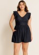 Plus Size Black Twisted Front Ruffled One Piece Swimsuit Swim Romper