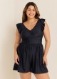Plus Size Black Twisted Front Ruffled One Piece Swimsuit Swim Romper