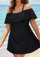 Plus Size Black Tummy Control Stylish One Piece Swimdress