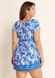 Blue White Floral Color Block Curvy Swimsuit Swimdress Top
