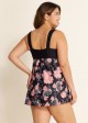 Charming Plus Size Pink Floral Print Knot Front One Piece Swimdress
