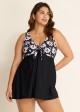 Trendy Black Floral Print Tie Front One Piece Swimsuit