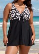 Trendy Black Floral Print Tie Front One Piece Swimsuit