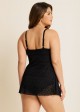 Black Crochet Side Slit V-Neck Graceful One Piece Swimdress