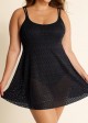 Black Scoopneck Crochet Tummy Control One Piece Swimdress