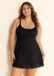 Black Scoopneck Crochet Tummy Control One Piece Swimdress