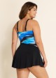 Blue Trendy Ombre V Neck Flattering  Swimdress Top