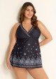 Black Paisley Print V Neck Wrap Plus Size Swimming Suits For Womens Swimdress Set