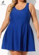 Chic U-Neck Sleeveless Sporty Swim Dress Set