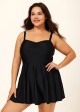 Black V Neck Ruched Plus Size Modest Swimdress Swimsuit Top