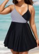 Black And White V Neck Striped Wrap One Piece Swimdress