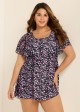 Romantic Floral Flounce Sleeve Square Neck Swimdress Set