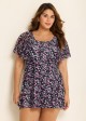 Romantic Floral Flounce Sleeve Square Neck Swimdress Set