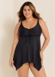 Black Criss Cross Front detail Asymmetrical Hem Swimdress Top
