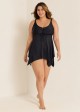 Black Criss Cross Front detail Asymmetrical Hem Swimdress Top